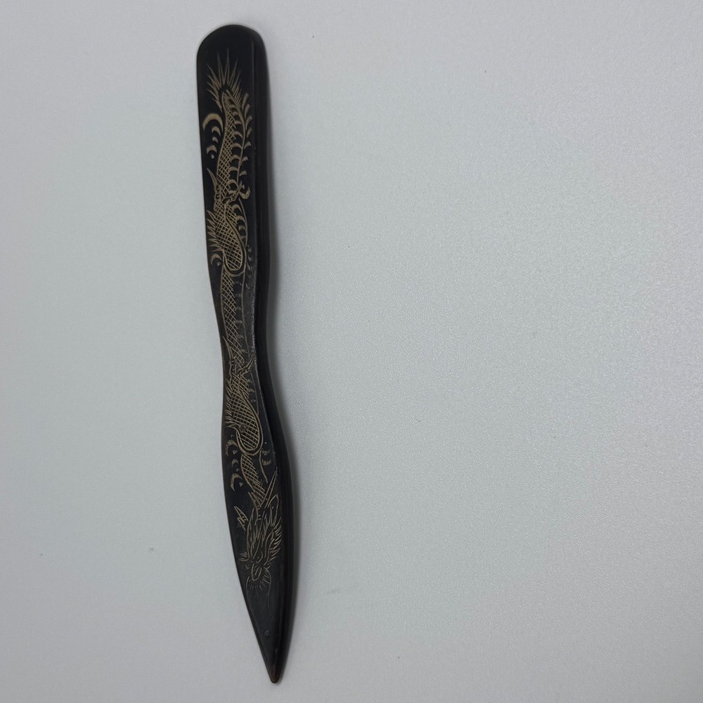 Vintage Chinese Dragon Manicure Nail File Dark Smooth Horn